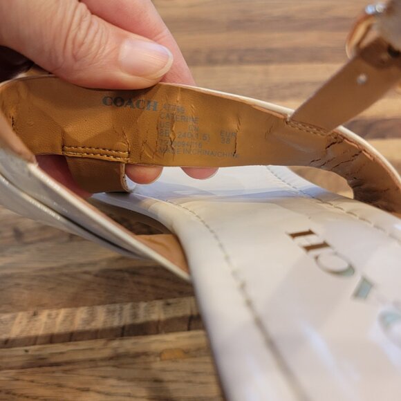 Coach Chalk Caterine Logo Hardware Flat Post Thong Toe Buckle Sandals - Picture 8 of 10